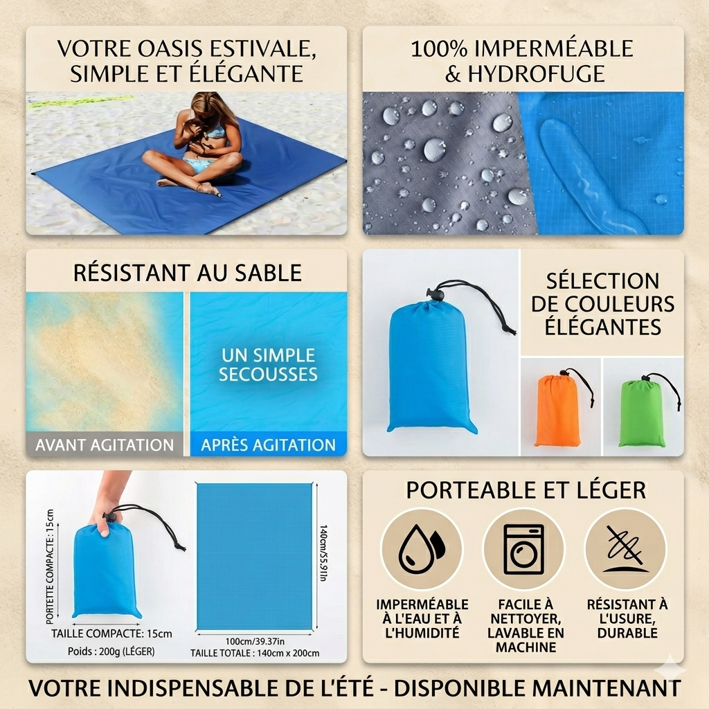 Tapis ZéroSable — La couverture de plage anti-sable